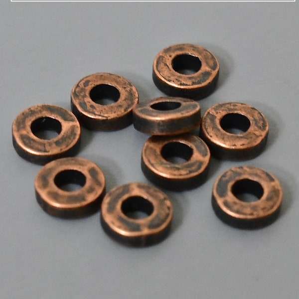 100 Antique COPPER 6mm WASHER Heishi Spacer Beads - 6x2mm Small Flat Coin Disc Donut Ring Metal Beads w/ 2.8mm Large Hole - 5554 (6889)