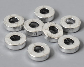 BULK 100 Antiqued SILVER 6mm Washer Heishi Beads - 6X2mm TIBETAN Style Large 2.8mm Hole Metal Flat Ring Slider Disc - Rondelle Spacer - 5556