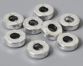 5 Antiqued SILVER 6mm Washer Heishi Beads - 6X2mm TIBETAN Style Large 2.9mm Hole Metal Flat Ring Slider Disc - Rondelle Spacer - 5556