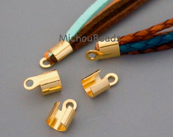 GOLD 11x7mm FOLD Over Cord End Tip Crimp Tubes - LARGE 11mm Golden Plated Steel Crimps Loop Bend Style - 7008 / 118
