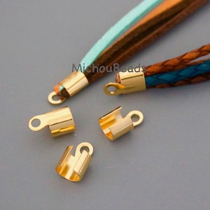 GOLD 11x7mm FOLD Over Cord End Tip Crimp Tubes - LARGE 11mm Golden Plated Steel Crimps Loop Bend Style - 7008 / 118