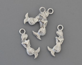 5 Silver MERMAID Charm Dangles - 20mm Marine Ocean Sea beach Mermaid Pendant Charms - Instant Ship - USA Discount Charms - 7246