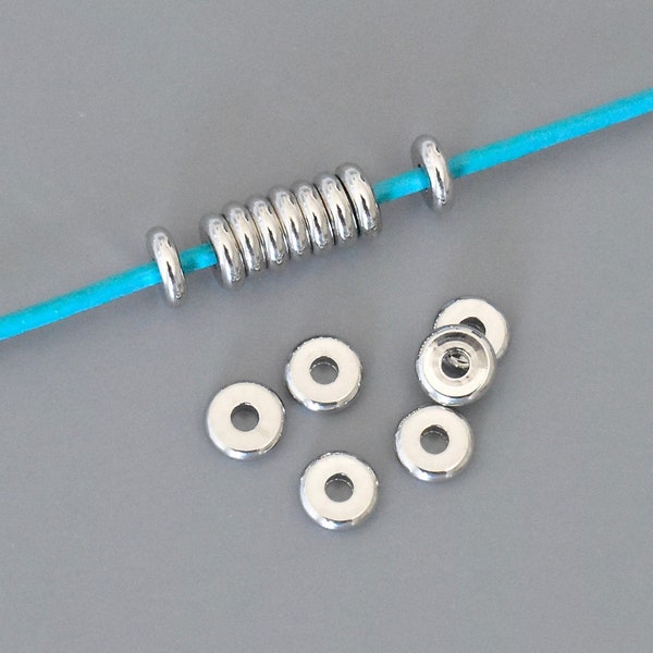 SAMPLE 5 Platinum Plated 6mm Spacer Beads - 6x1.5mm  Flat Round Circle Linking Ring -Tarnish Resistant Real Platinum Lead Nickel Free - 7373