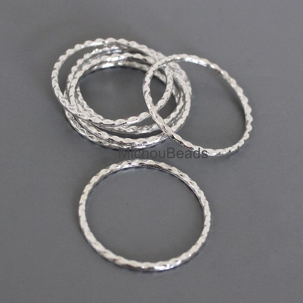 5 SILVER 31mm INFINITY Circle Link Connector - Antiqued Silver Hammered Textured Hoop Connector Ring - Lead Cadmium & Nickel Free - 0004