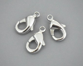 6 PLATINUM Tone 10mm Lobster Clasps - 10X6mm Small LOBSTER Claw Parrot Platinum Tone Alloy Clasp - Wholesale Findings USA Seller - Ref  7236
