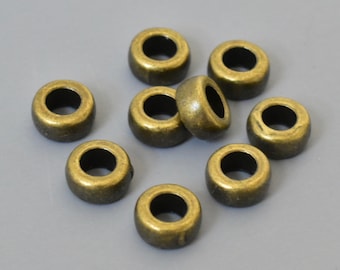 25 Large Hole Beads Antiqued BRONZE 7mm Spacer Beads 3.8mm Hole Heishi  Rondelle