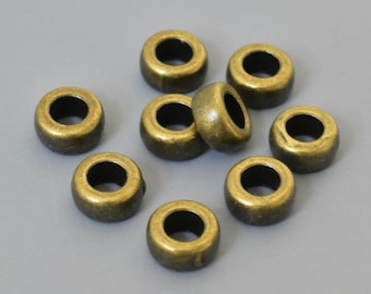 25 Large Hole Beads Antiqued BRONZE 7mm Spacer Beads 3.8mm Hole . Round Washer Heishi  Rondelle 7x3.5mm TIBETAN Style Wholesale 7542 / 6890