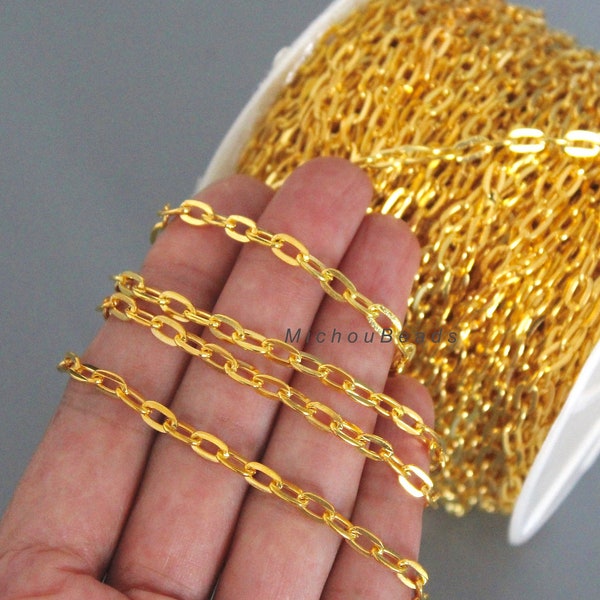 1 Yard GOLD Iron Cross Chain - 7x4mm Bright Shiny Strong Smooth Cross Oval Metal Openable Link 7mm Chain - Diy Jewelry - BARGAIN Bin