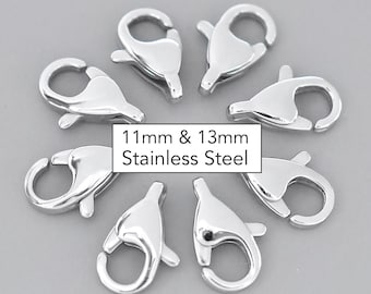 STAINLESS STEEL Lobster Clasps - HOOK End Sideways Hole Connector - 13mm 11mm 304 Stainless Steel Lobster Claw Clasp - Instant Ship - 257