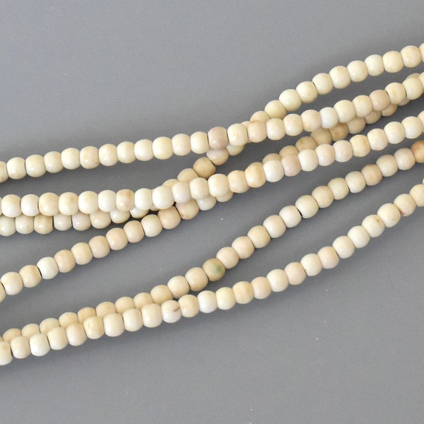 15" Strand - 3.5mm / 4mm Round MAGNESITE Gemstone Beads - Ivory Beige Rustic Earth Looking Gemstone Wholesale Beads - USA 7264