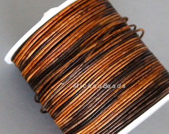 1mm Round LEATHER Cord - 5 Yards / 15 Feet SIPPA BROWN Distressed - Rustic and Dark Brown Natural Lead free dye Indian Gypsy Leather Cording