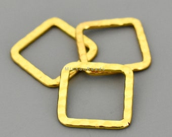 5 SQUARE 16mm Gold Hammered - 16x16mm double-sided hammered open square Flat Focal Connector Linking Ring Charm Findings - USA 7190