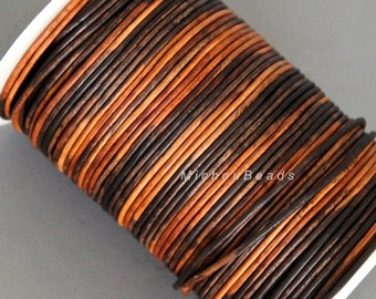 2mm Round LEATHER Cord - 5 Yards / 15 Feet SIPPA BROWN Distressed - Rustic and Dark Brown Natural Lead free dye Indian Gypsy Leather Cording