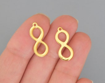 5 GOLD Stainless Steel 19mm INFINITY Charms - 19x8mm Flat Figure 8 Symbol Eternity Pendant drop Charm For DIY Bracelets Jewelry  - 7414