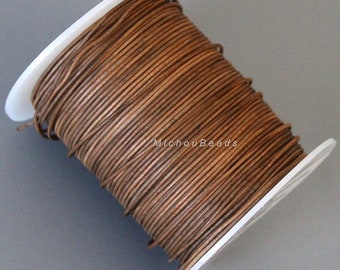 1 Yard 3 Feet RUSTIC BROWN Distressed Genuine Leather 1.3mm Round LEATHER Cord Diy Gypsy Boho Rings Chocker Necklaces Wrap Bracelets