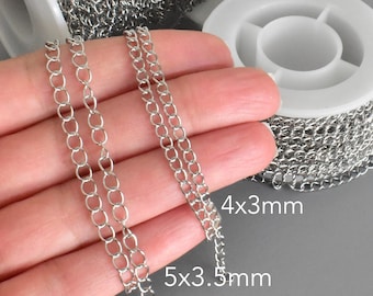 304 STAINLESS Steel Chain . 1 YARD Bulk Extender Twist Links Chain Stainless Steel . Charm Bracelet Chain . Soldered 4x3mm 5x3.5mm Chains
