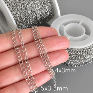304 STAINLESS Steel Chain . 1 YARD Bulk Extender Twist Links Chain Stainless Steel . Charm Bracelet Chain . Soldered 4x3mm 5x3.5mm Chains