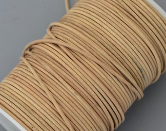 5 Yards 2mm Round LEATHER Cord - NATURAL Distressed 15 feet Natural Genuine Lead free dye Indian Boho Leather Cording By the Yard