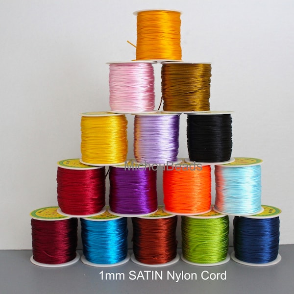 1mm Nylon SATIN Cord - Silk Nylon Chinese Knot Shamballa Macrame Mousetail Rattail Bugtail Knotting DIY Beading Thread Cording by the Yard