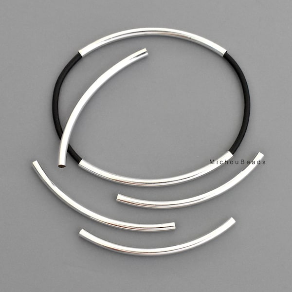 20 Pcs - 50x3mm Silver ELECTROPLATED Curved Crescent Tube Beads with a Soft Curve - 2.5mm Large Hole - 0110 / 801