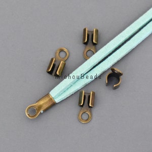 26 ANTIQUED Gold Bronze 10x5mm FOLD Over Cord End Tip Crimp Tube - Plated Steel Crimps Bend Style 4mm Inside Diameter -  5419 (114)