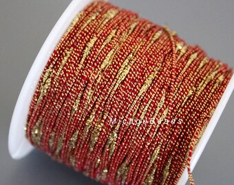 5 Yards NYLON Thread with Gold Metallic Twisted Thread - 1mm RED Twist Cording String For DIY Beading Friendship Bracelet Knotting