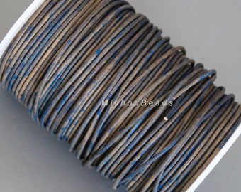 2mm Round LEATHER Cord - 5 Yards / 15 Feet LIGHT Denim Blue Distressed - Natural Lead free dye Indian Cording for Diy Boho Gypsy Bracelets