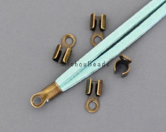 26 ANTIQUED Gold Bronze 10x5mm FOLD Over Cord End Tip Crimp Tube - Plated Steel Crimps Bend Style 4mm Inside Diameter -  5419 (114)