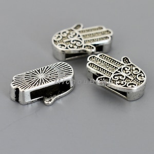 25 HAMSA HAND Tibetan Style Antique Silver  Slider Charm Bead - 18x14 - 10x3mm Hole for Flat Leather n Cord - Usa -Lead and Nickel Free 7141