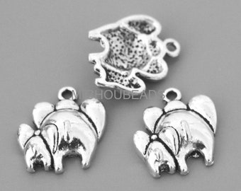 5 ELEPHANTS Charm Pendants - 18mm Hole: 1.5mm Antiqued Silver Mom and Baby Elephant Charm - USa Discount Charms - 7152