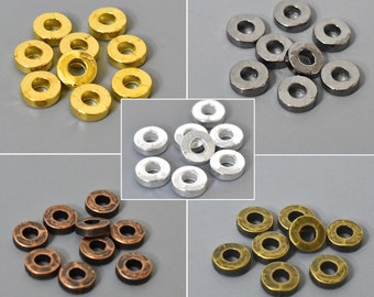 6mm HEISHI Spacer Beads . 6x2mm Large HOLE Flat WASHER Beads Coin Ring Small Disc Beads . Silver Gold . Antique Copper Bronze . 5554 / 6889