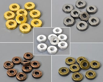 6mm HEISHI Spacer Beads . 6x2mm Large HOLE Flat WASHER Beads Coin Ring Small Disc Beads . Silver Gold . Antique Copper Bronze . 5554 / 6889