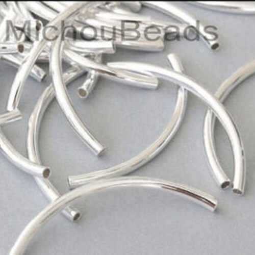 Curved Metal Tube Beads Silver Plated 50x3mm Great for Etsy