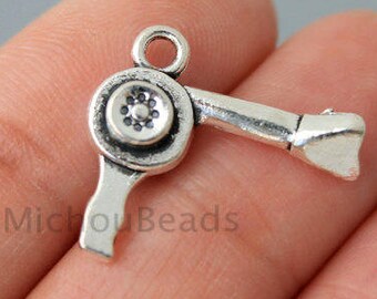 25 HAIRDRYER Charms - 19mm 3D Antiqued Silver Blow Dryer Hair Dresser Metal Charm Pendants - Instant Ship - USA Discount Charm - 6244