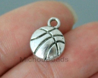 BULK 25 BASKETBALL Charm Pendants - 13mm Silver Ball Sport Pendant Charm - Basketball Charm - Instant Ship - USa Discount Charms - 6022