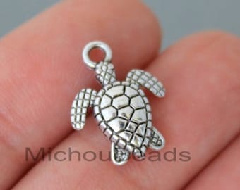 5 Silver TURTLE Charm Dangles - 16mm Tortoise Marine Ocean Sea beach Pendant Charms - Instant Ship - USA Discount Charms - 7200