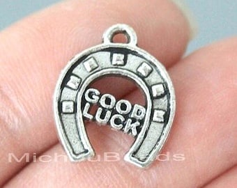 5 Good Luck HORSESHOE Charms - 17mm Silver Lucky Horse Shoe Metal Charm Pendants - 6034