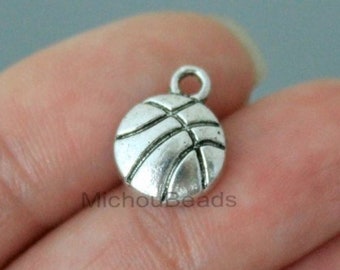 5 BASKETBALL Charm Pendants - 13mm Silver Ball Sport Pendant Charm - Basketball Charm - Instant Shipping - USa Discount Charms - 6022