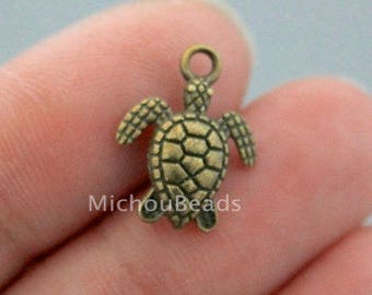 25 TURTLE Charm Dangles - 16mm Antiqued Bronze Tortoise Marine Ocean Sea beach Pendant Charms - Instant Ship - Usa DIY Discount - 6473