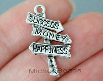 BULK 25 Road SIGNS Charms - 25mm SignPost Success Money Happiness Metal Charm Pendants - Instant Shipping - USa Discount Charm - 6036