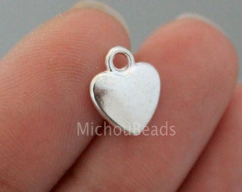 BULK 25 Silver Heart Charm Pendants - 12mm Small Silver Puffed Metal Heart Love family Charm Dangle - Instant Shipping - USa DIY - 6463