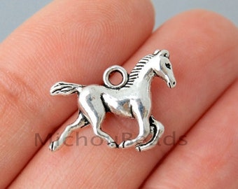 HORSE Charm PENDANTS - 20mm Antiqued Silver Stallion Horseback ridding Western Equestrian Metal Pendant Charms - U Pick 5 or 20 Pcs - 6282