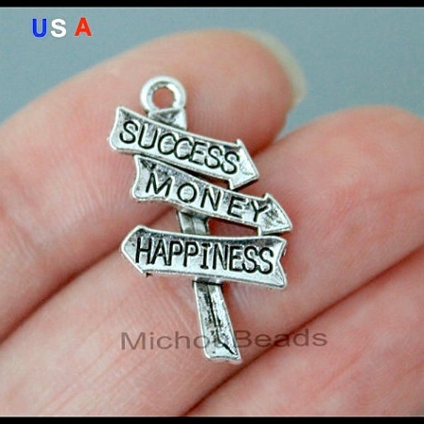 5 Road SIGNS Charms - 25mm SignPost Success Money Happiness Metal Charm Pendants - Instant Shipping - USa Discount Charm - 6036