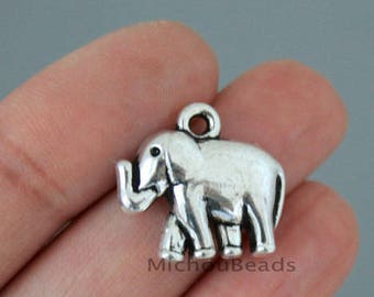 25 ELEPHANT Charm Pendants - 19mm Antiqued Silver Elephant Animal Lucky Pendant Charm - Instant Shipping - USa Discount Charms - 6451