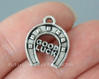 BULK 25 Good Luck HORSESHOE Charms - 17mm Silver Lucky Horse Shoe Metal Charm Pendants - Instant Shipping - USa Discount Charm - 6034