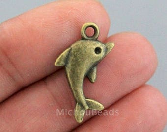 5 DOLPHIN Charm Dangles - 23mm Bronze Marine Ocean Sea beach Pendant Charms - Instant Shipping - USA DIY Discount Jewelry Charms - 6585