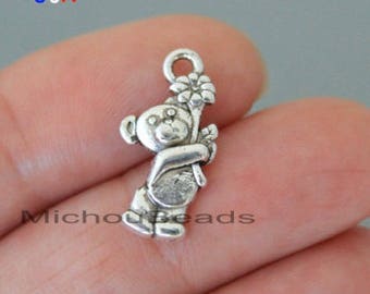 25 Teddy BEAR Charms - 19mm 3D Silver Baby Toy Bear Nickel Free Metal Pendant - New Baby Shower Charm - Instant Ship - USa  - 6194