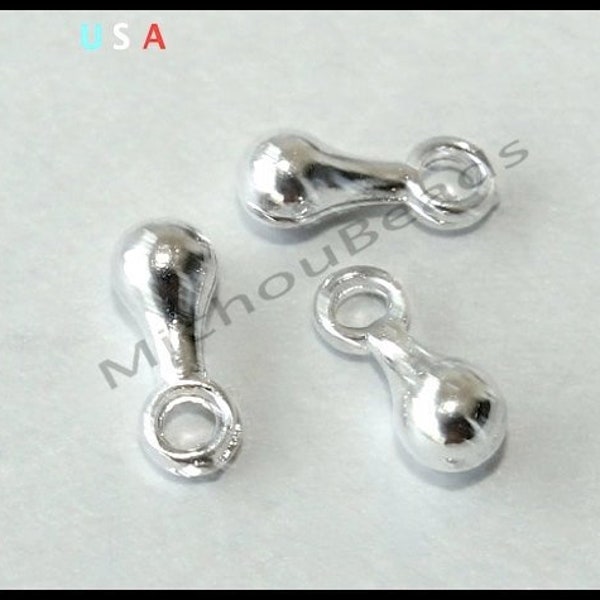30 Tiny SILVER Drop DANGLE End Piece - 7x2mm w/ 1.1mm Loop Hole - Alloy Metal Dangle for end extension Chain - Lead & Nickel Free  - 5069