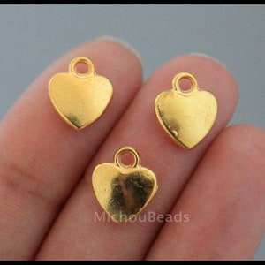 12 New Antiqued Bronze Charms Mixed Crystal Tiny Heart Pendants 10x11.5mm 