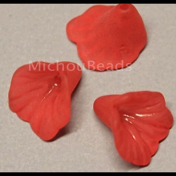 10 RED Flower 12mm Bead CAPS - Frosted Lucite Matte Acrylic Bead Findings - 12X11mm Floral Cap - Usa - 6764